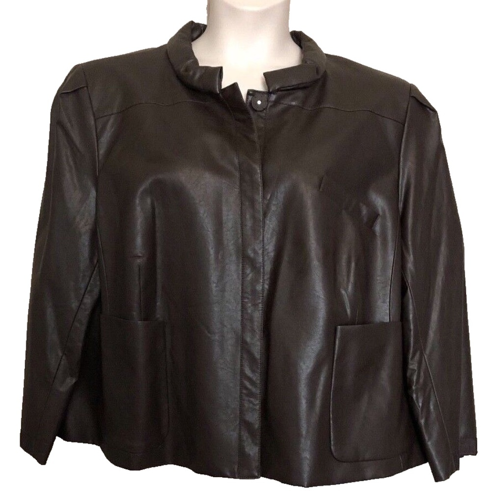 Jones New York Collection Brown Walnut Cropped Faux-Leather Jacket Plus Size 22W
